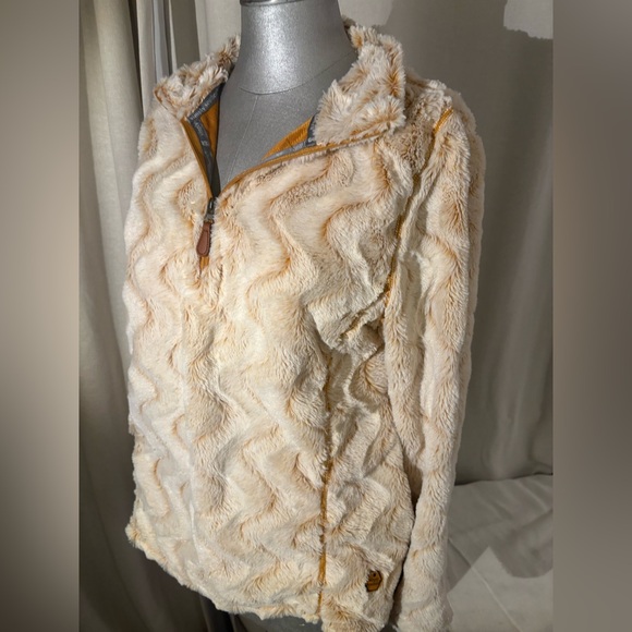 Simply Southern SOFT Ripple Sherpa Pullover Cream & Gold Plush 3/4 Zip Sz Medium - Picture 9 of 14